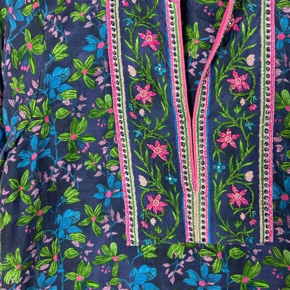 Bella Tu Floral Kaftan Style Dress Embroidered & Beaded Floral Pattern Size Smal - Picture 2 of 4